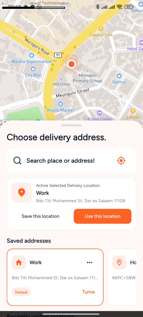 Quickdrop app delivery address selection screen